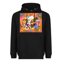 Black cartoon characters coffee cups Heavyweight Hoodie - Zillion Design Studio