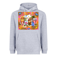 Heather Grey cartoon characters coffee cups Heavyweight Hoodie - Zillion Design Studio