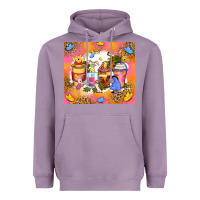 Lavender cartoon characters coffee cups Heavyweight Hoodie - Zillion Design Studio