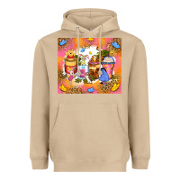 Mushroom cartoon characters coffee cups Heavyweight Hoodie - Zillion Design Studio
