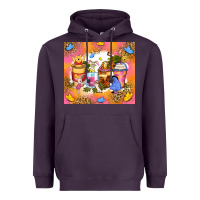 Plum cartoon characters coffee cups Heavyweight Hoodie - Zillion Design Studio