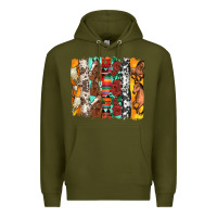Army Green western horses roses and bullskulls wıth cowhide amd serape brushstro Premium Hoodie - Artiststas