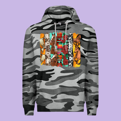 Western Horses Roses And Bullskulls Wıth Cowhide Amd Serape Brushstro Premium Hoodie Designed By Artiststas