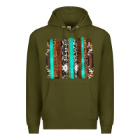 Army Green western cowhide wood and turquoise glitter brushstrokes Premium Hoodie - Artiststas