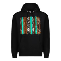 Black western cowhide wood and turquoise glitter brushstrokes Premium Hoodie - Artiststas