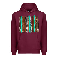 Burgundy western cowhide wood and turquoise glitter brushstrokes Premium Hoodie - Artiststas