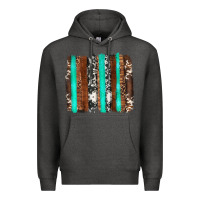 Charcoal Heather western cowhide wood and turquoise glitter brushstrokes Premium Hoodie - Artiststas