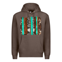 Coffee western cowhide wood and turquoise glitter brushstrokes Premium Hoodie - Artiststas