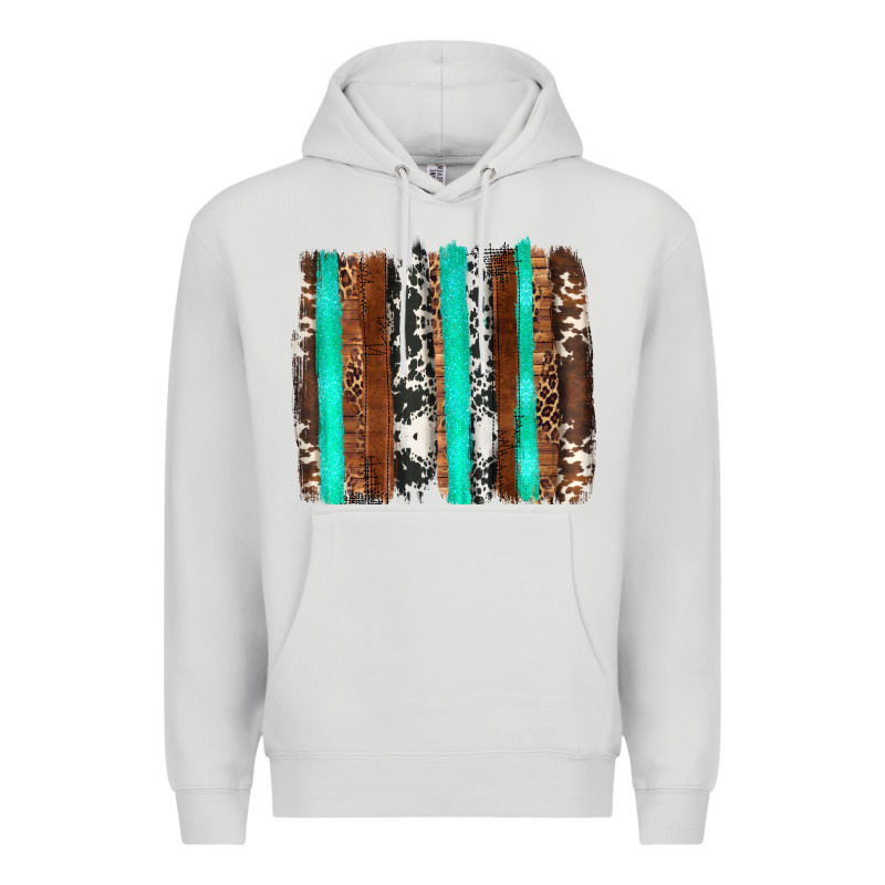 Western Cowhide Wood And Turquoise Glitter Brushstrokes Premium Hoodie by Artiststas | Teevron