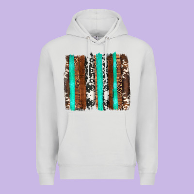 Western Cowhide Wood And Turquoise Glitter Brushstrokes Premium Hoodie Designed By Artiststas