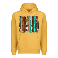 Mustard western cowhide wood and turquoise glitter brushstrokes Premium Hoodie - Artiststas