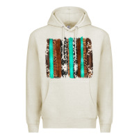 Oatmeal Heather western cowhide wood and turquoise glitter brushstrokes Premium Hoodie - Artiststas