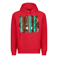 Red western cowhide wood and turquoise glitter brushstrokes Premium Hoodie - Artiststas