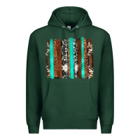 Sports Green western cowhide wood and turquoise glitter brushstrokes Premium Hoodie - Artiststas