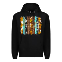 Black western cowhide leopard turquoise brushstrokes Premium Hoodie - Artiststas