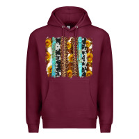 Burgundy western cowhide leopard turquoise brushstrokes Premium Hoodie - Artiststas