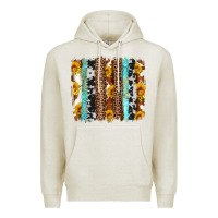 Oatmeal Heather western cowhide leopard turquoise brushstrokes Premium Hoodie - Artiststas