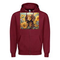 Burgundy dachshund Zipper Hoodie - Unal Design
