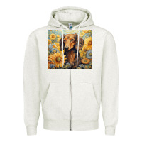 Oatmeal Heather dachshund Zipper Hoodie - Unal Design
