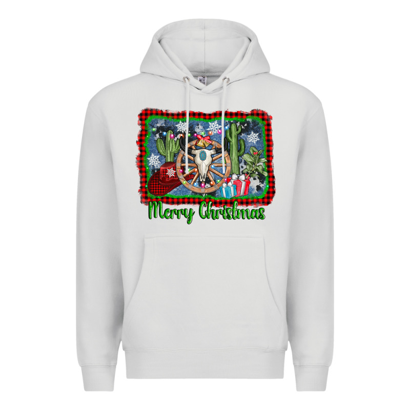 Merry Christmas Western Bull Skull Premium Hoodie by AdoDesignShop | Teevron