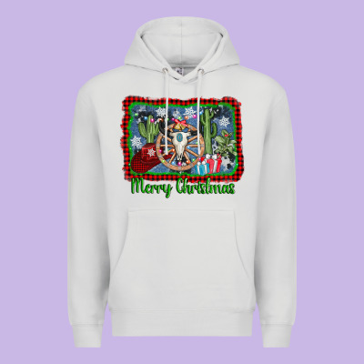 Merry Christmas Western Bull Skull Premium Hoodie Designed By Adodesignshop