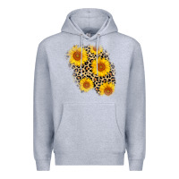 Heather Grey leopard sunflower patch Premium Hoodie - AdoDesignShop