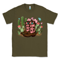 Army Green cowboy boots with cactus Classic Tee - MaliasSmallBusiness