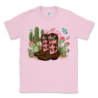 Bubblegum Pink cowboy boots with cactus Classic Tee - MaliasSmallBusiness