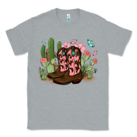 Heather Grey cowboy boots with cactus Classic Tee - MaliasSmallBusiness
