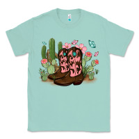Seafoam cowboy boots with cactus Classic Tee - MaliasSmallBusiness