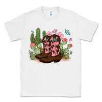 White cowboy boots with cactus Classic Tee - MaliasSmallBusiness