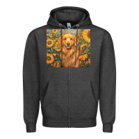 Charcoal Heather golden retriever Zipper Hoodie - Unal Design