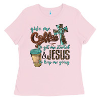Bubblegum Pink give me coffee to get me started & jesus to keep me going Ladies Tee - BarkalooDesign