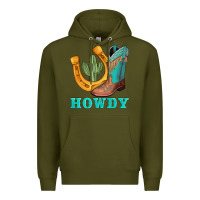 Army Green howdy turquoise cowboy boots horseshoe Premium Hoodie - AdoDesignShop