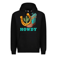 Black howdy turquoise cowboy boots horseshoe Premium Hoodie - AdoDesignShop