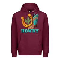 Burgundy howdy turquoise cowboy boots horseshoe Premium Hoodie - AdoDesignShop