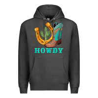 Charcoal Heather howdy turquoise cowboy boots horseshoe Premium Hoodie - AdoDesignShop