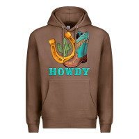 Chestnut howdy turquoise cowboy boots horseshoe Premium Hoodie - AdoDesignShop