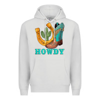 Dove Grey howdy turquoise cowboy boots horseshoe Premium Hoodie - AdoDesignShop