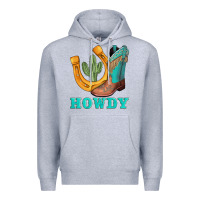 Howdy Turquoise Cowboy Boots Horseshoe Premium Hoodie | Teevron