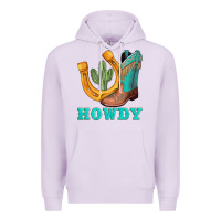 Lilac howdy turquoise cowboy boots horseshoe Premium Hoodie - AdoDesignShop