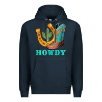 Navy howdy turquoise cowboy boots horseshoe Premium Hoodie - AdoDesignShop