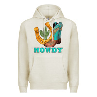 Oatmeal Heather howdy turquoise cowboy boots horseshoe Premium Hoodie - AdoDesignShop