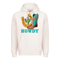 Pale Pink howdy turquoise cowboy boots horseshoe Premium Hoodie - AdoDesignShop