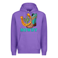Purple howdy turquoise cowboy boots horseshoe Premium Hoodie - AdoDesignShop