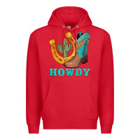 Red howdy turquoise cowboy boots horseshoe Premium Hoodie - AdoDesignShop