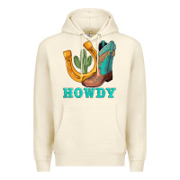 Sandshell howdy turquoise cowboy boots horseshoe Premium Hoodie - AdoDesignShop