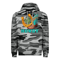 Slate Camo howdy turquoise cowboy boots horseshoe Premium Hoodie - AdoDesignShop