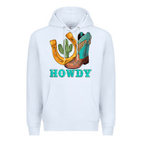 White howdy turquoise cowboy boots horseshoe Premium Hoodie - AdoDesignShop