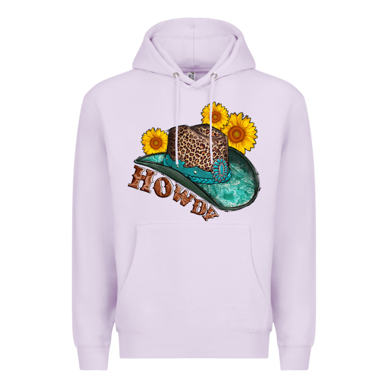 Howdy Leopard Tooled Leather Hat Premium Hoodie by AdoDesignShop | Teevron